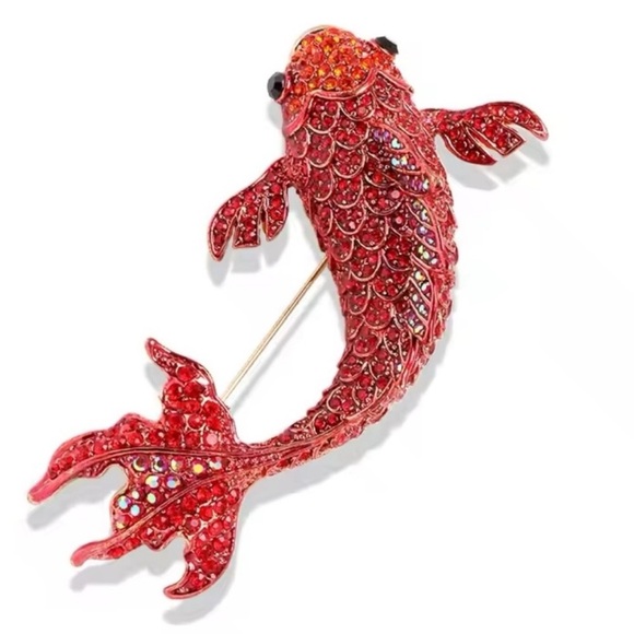 Betsey Johnson Red Crystal Carp Fish Brooch - Picture 7 of 14
